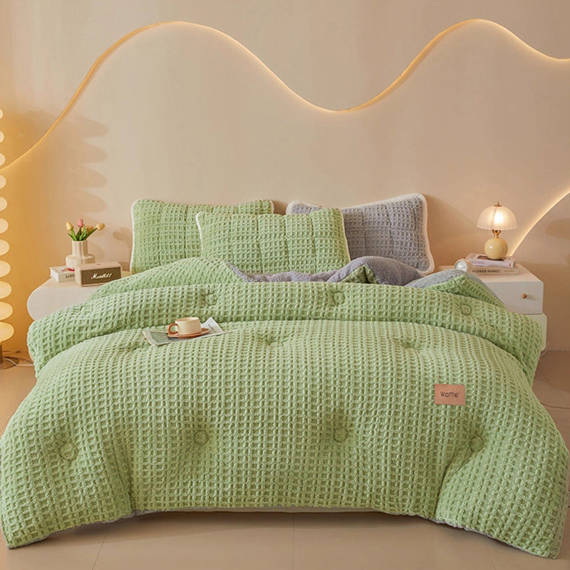 Thick Winter Warm Quilt Reversible Waffle Plush Comforter 200x230cm Green