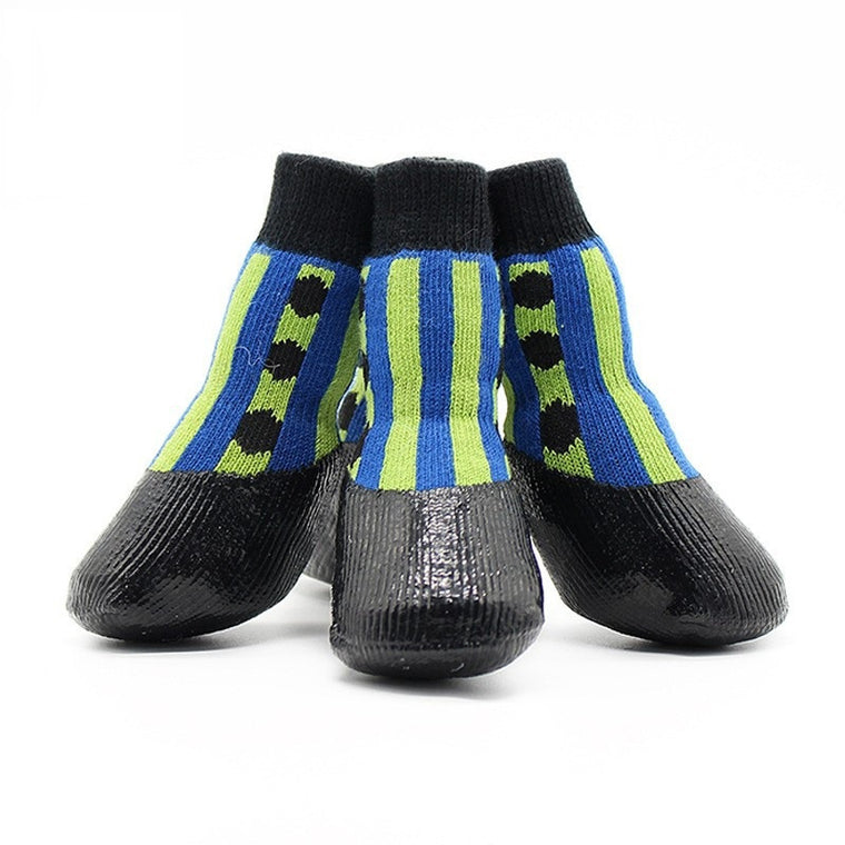 Pet Dog WaterProof Rain Shoes Boots Socks Non-slip Rubber Socks Blue stripe