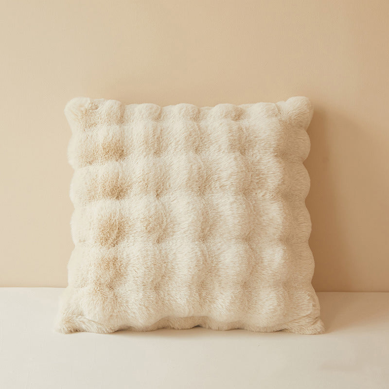 Super Soft Faux Rabbit Plush Square Cushion Sofa Pillow Cover Cream