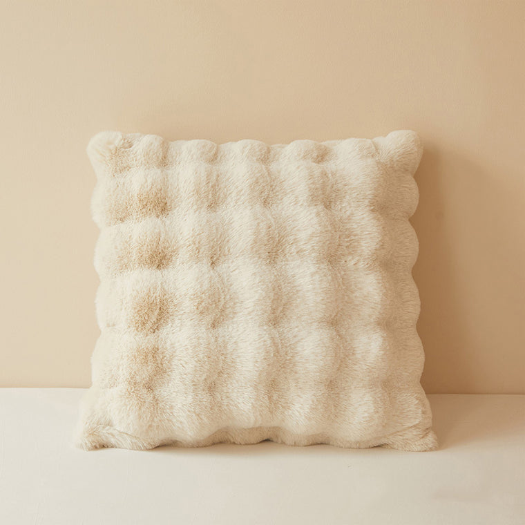 Super Soft Faux Rabbit Plush Square Cushion Sofa Pillow Cover Cream