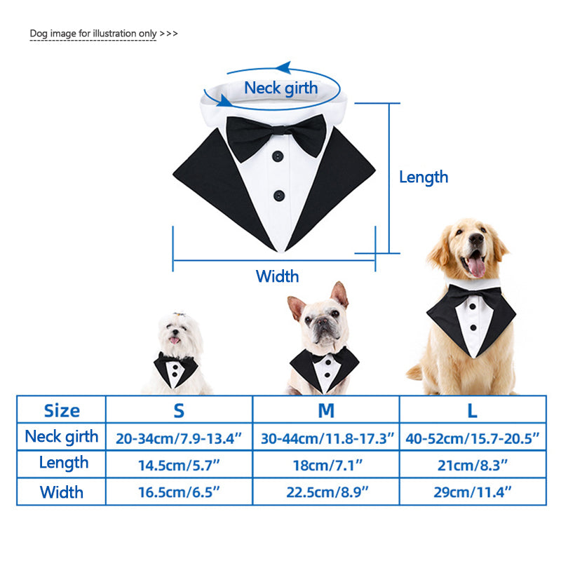 Dog Tuxedo Bandana Black Formal  Wedding Bow Tie Scarf M L