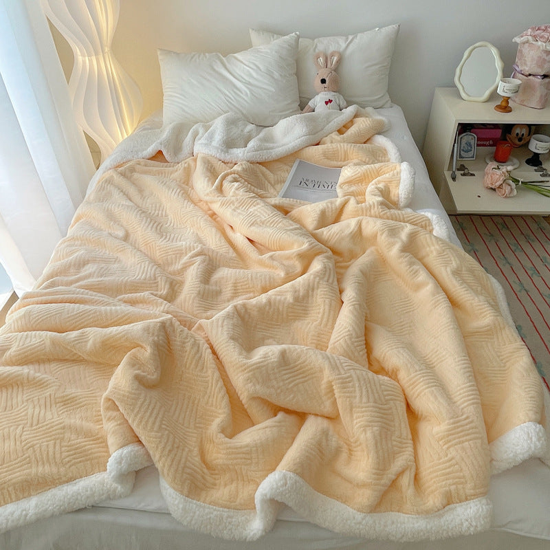 Large Super Soft Faux Rabbit Plush Blanket Throw Rug 200x230cm Cream Yellow
