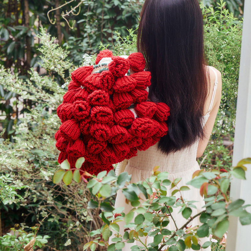 Rose Bouquet Knitted Round Blanket Cozy Tassel Throw 150cm Diameter
