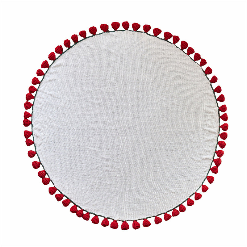 Rose Bouquet Knitted Round Blanket Cozy Tassel Throw 150cm Diameter