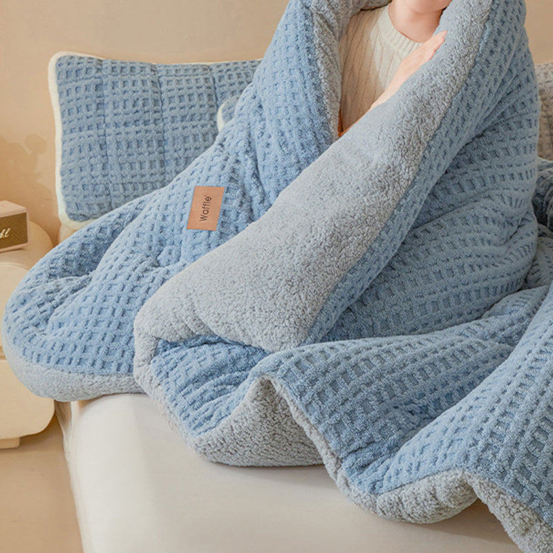Thick Winter Warm Quilt Reversible Waffle Plush Comforter 200x230cm Blue