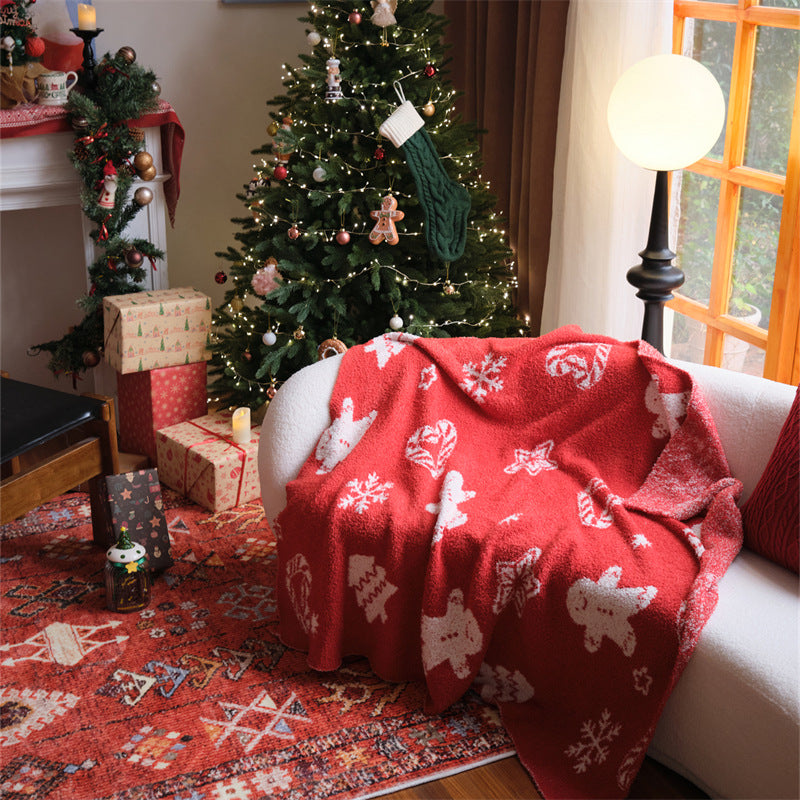 Christmas Gingerbread Soft half-velvet Plush Knitted Throw Blanket 130x160cm