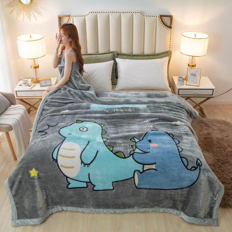 Large Ultimate Sherpa Blanket Luxurious Plush Throw Rug 200x230cm Dino Pattern