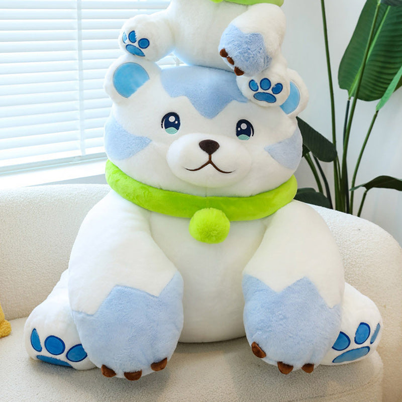 Giant Cute Polar Bear Plush Toy Soft Hugging Stuffed Animal with Green Scarf