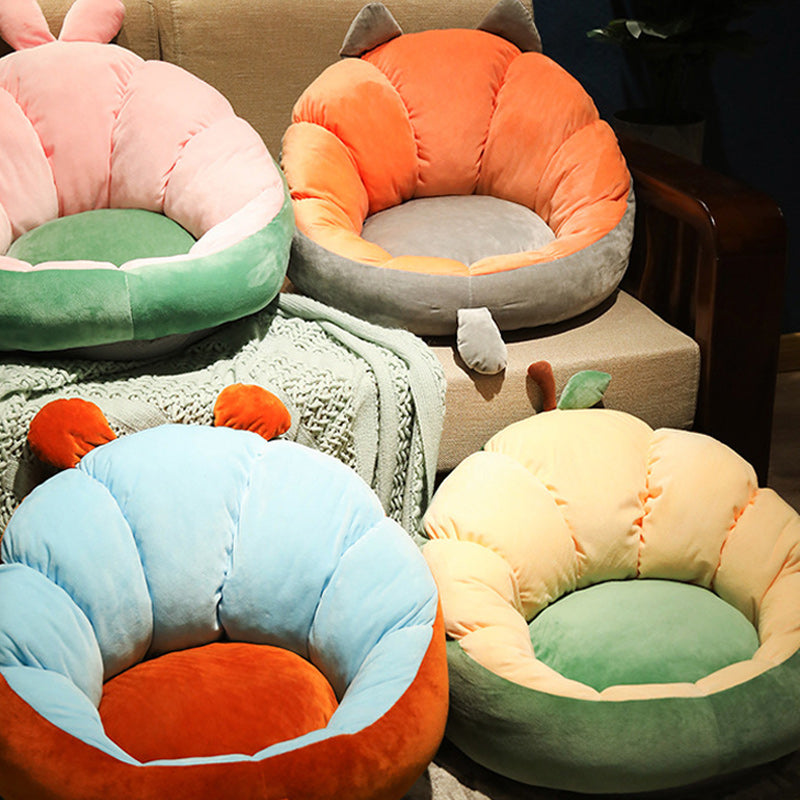 Orange Cat Flower Floor Cushion Cute Plush Lazy Seat Pad 60x25x10cm