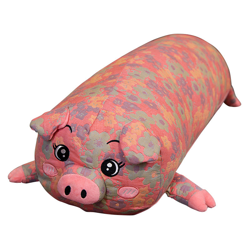 130cm Long Cute Pig Body Pillow Floral Cylindrical Hugging Pillow Pink