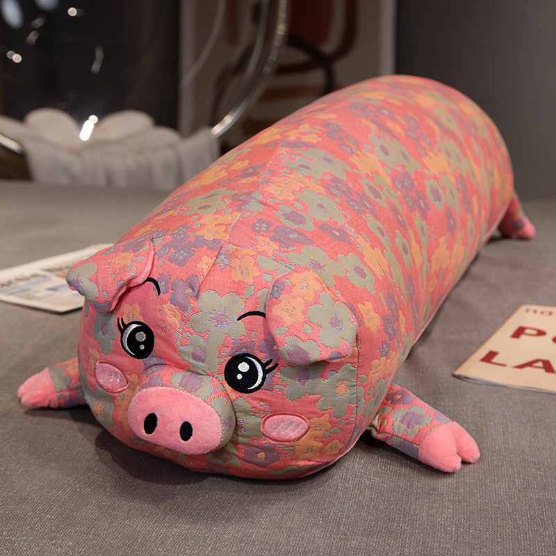 130cm Long Cute Pig Body Pillow Floral Cylindrical Hugging Pillow Pink
