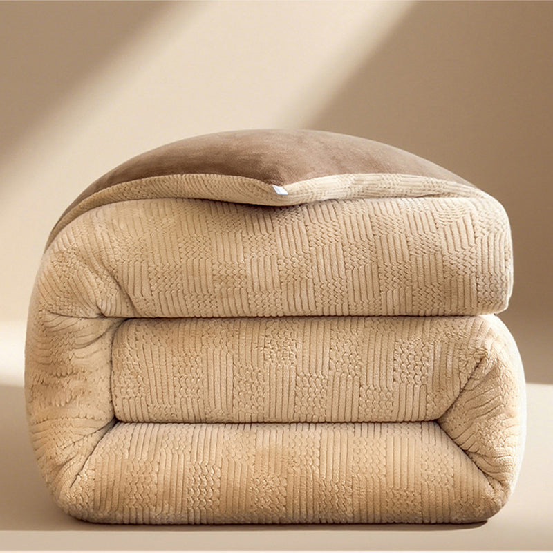 Thick Winter Warm Quilt Reversible Jacquard Milk Velvet Comforter 200x230cm Beige
