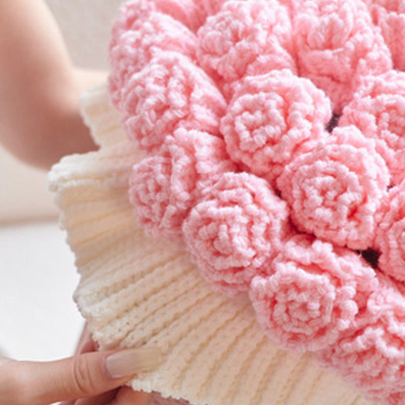 Knitted Acrylic Flower Hug Pillow Stuffed 22×60cm Pink