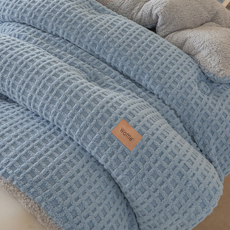 Thick Winter Warm Quilt Reversible Waffle Plush Comforter 200x230cm Blue