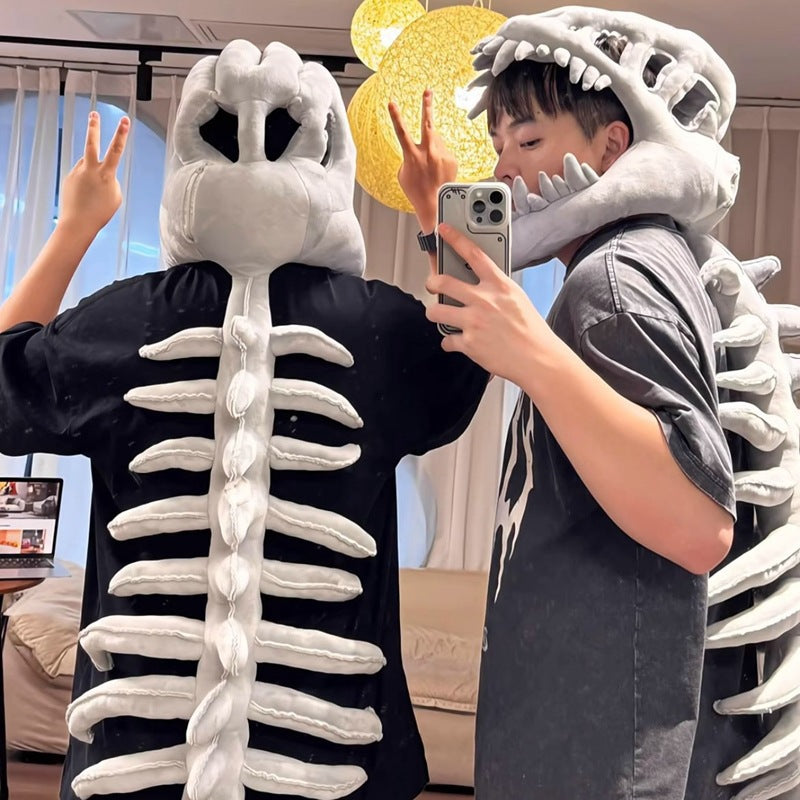 Dinosaur Skeleton Plush Hoodie Funny T-Rex Bone Costume with Spine & Tail