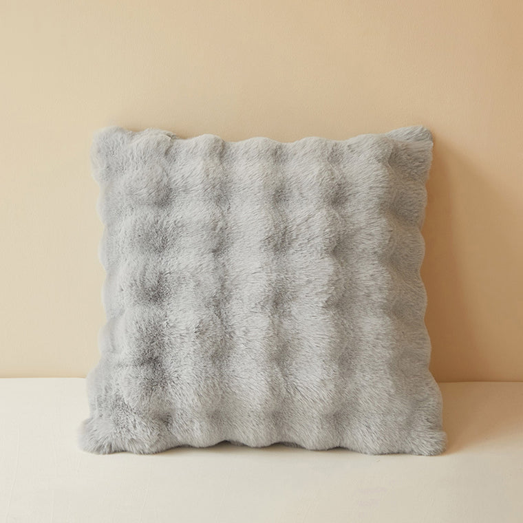 Super Soft Faux Rabbit Plush Square Cushion Sofa Pillow Cover Grey