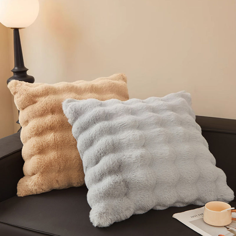 Super Soft Faux Rabbit Plush Square Cushion Sofa Pillow Cover Grey