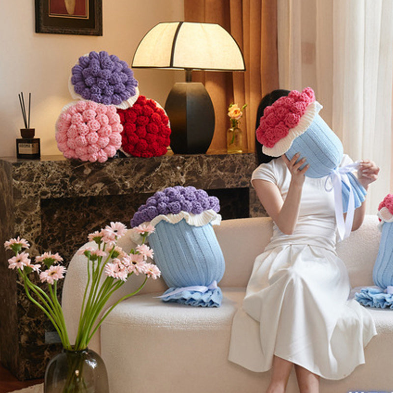 Purple Knitted Acrylic Flower Hug Pillow Stuffed 22×60cm