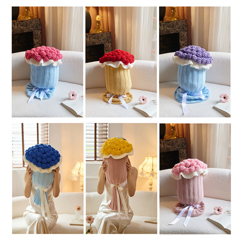 Knitted Acrylic Flower Hug Pillow Stuffed 22×60cm Blue