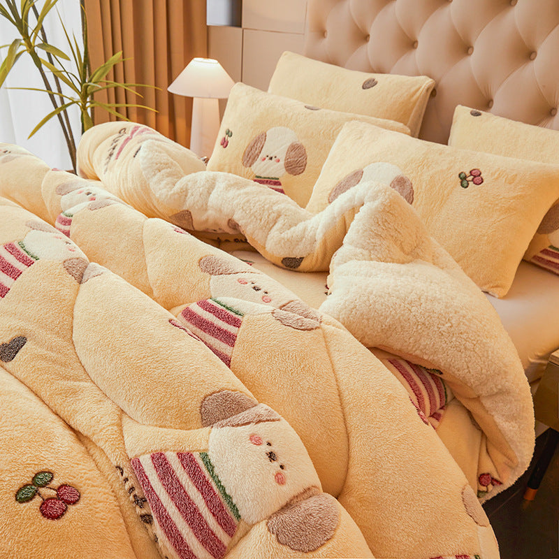 Thick Winter Sherpa Blanket Comforter Quilt Cute Dog Pattern 220×240cm