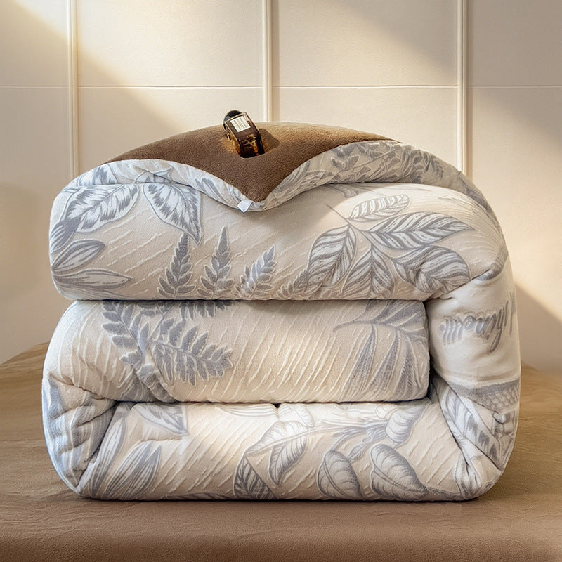 Winter Warm Jacquard Leaf Milk Velvet Comforter Plush Blanket 200x230cm