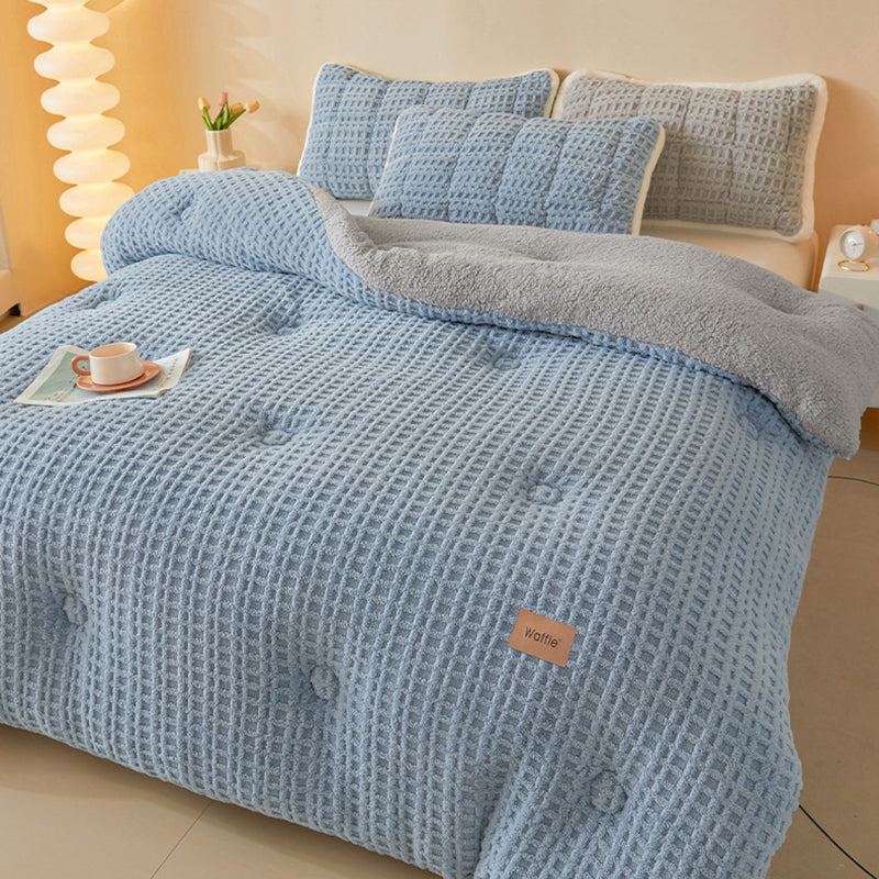 Thick Winter Warm Quilt Reversible Waffle Plush Comforter 200x230cm Blue