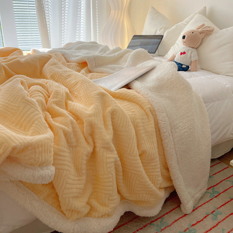 Large Super Soft Faux Rabbit Plush Blanket Throw Rug 200x230cm Cream Yellow