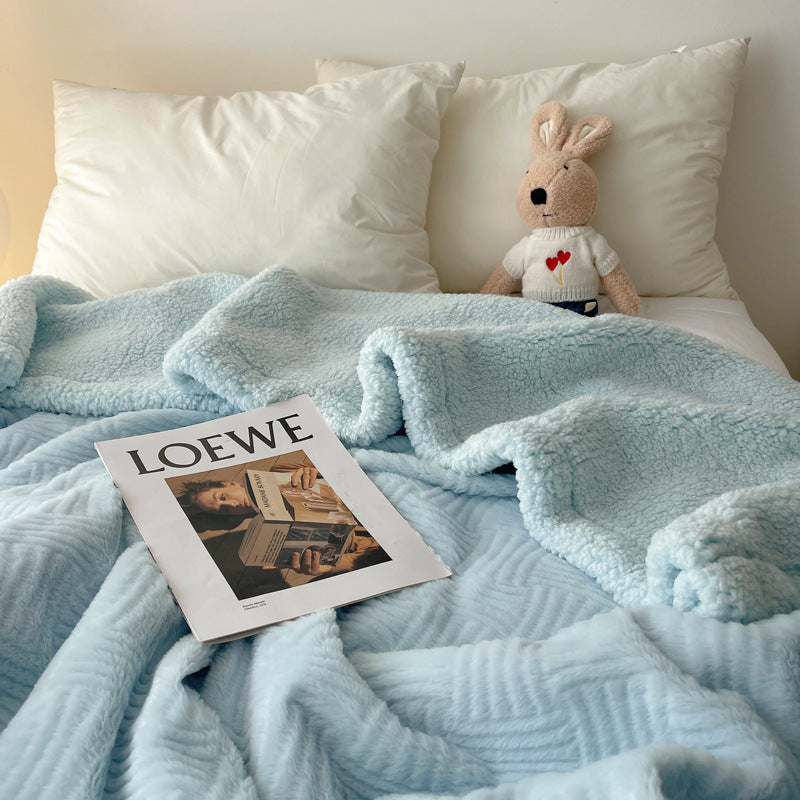 Large Super Soft Faux Rabbit Plush Blanket Throw Rug 200x230cm Sky Blue