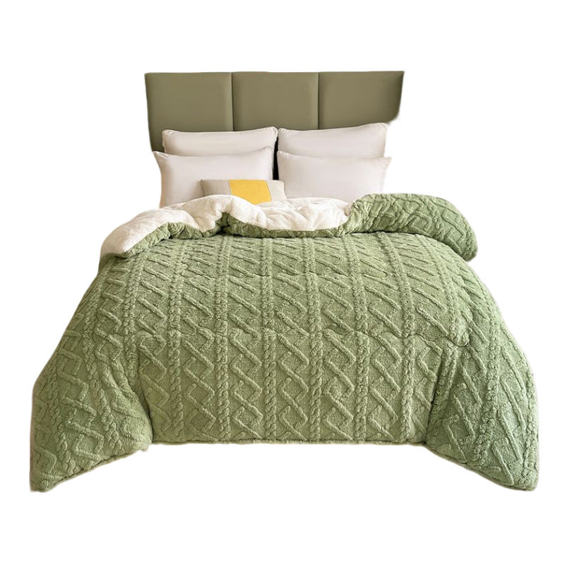 Winter Warm Comforter Sherpa Fleece Reversible Diamond Plush Blanket 200x230cm Green