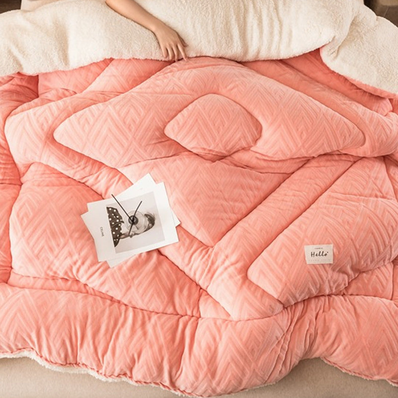 Thick Warm Winter Reversible Milk Velvet Blanket Comforter Quilt 200x230cm Pink