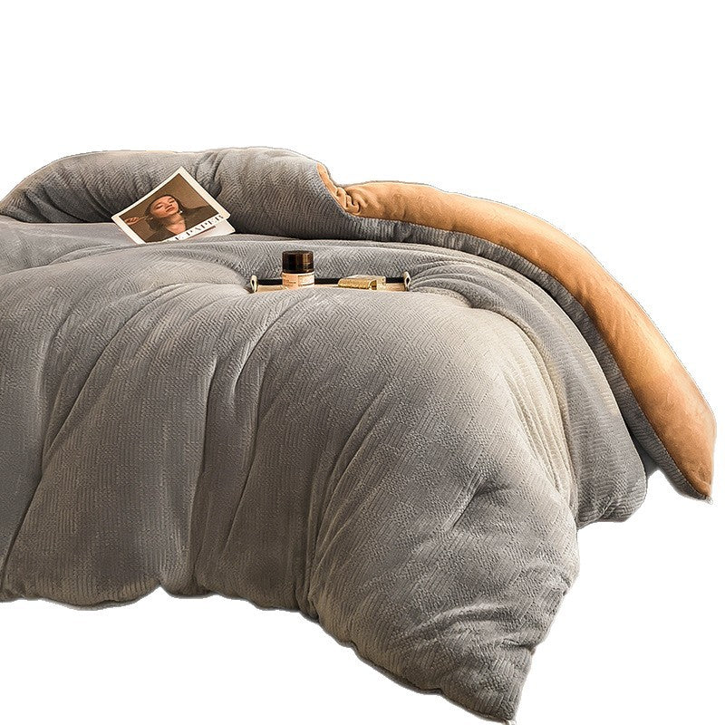 Thick Winter Warm Quilt Reversible Jacquard Milk Velvet Comforter 200x230cm Grey