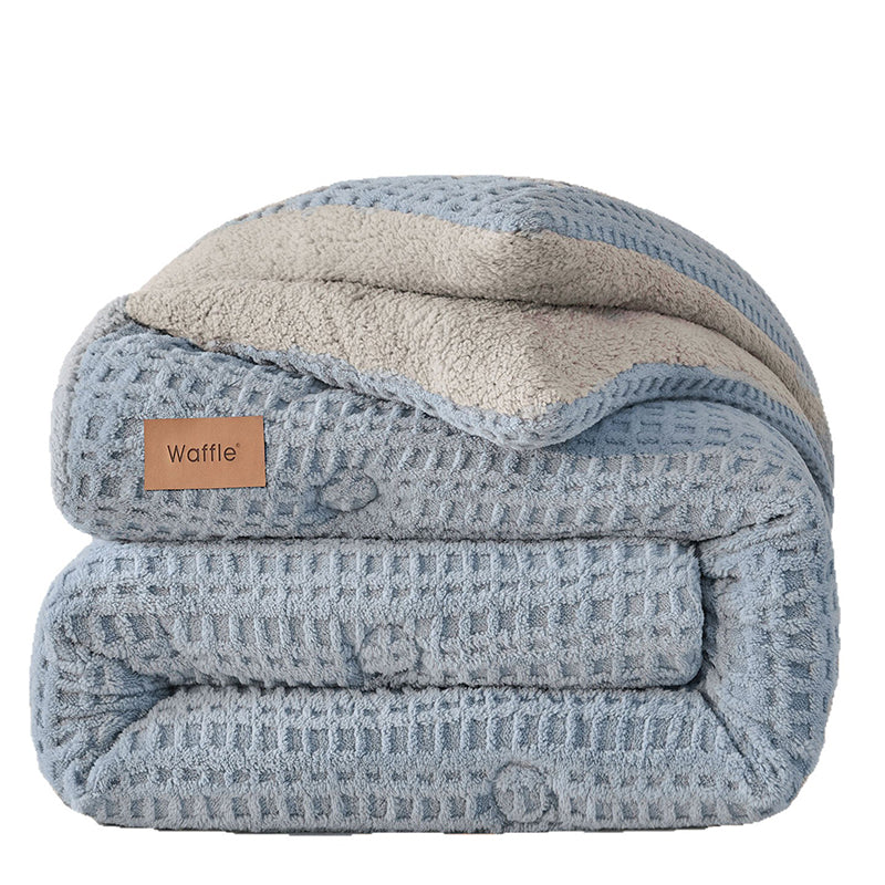 Thick Winter Warm Quilt Reversible Waffle Plush Comforter 200x230cm Blue