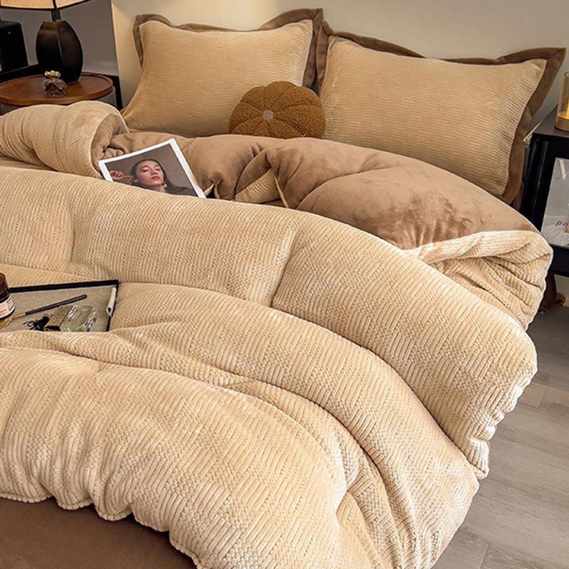 Thick Winter Warm Quilt Reversible Jacquard Milk Velvet Comforter 200x230cm Beige