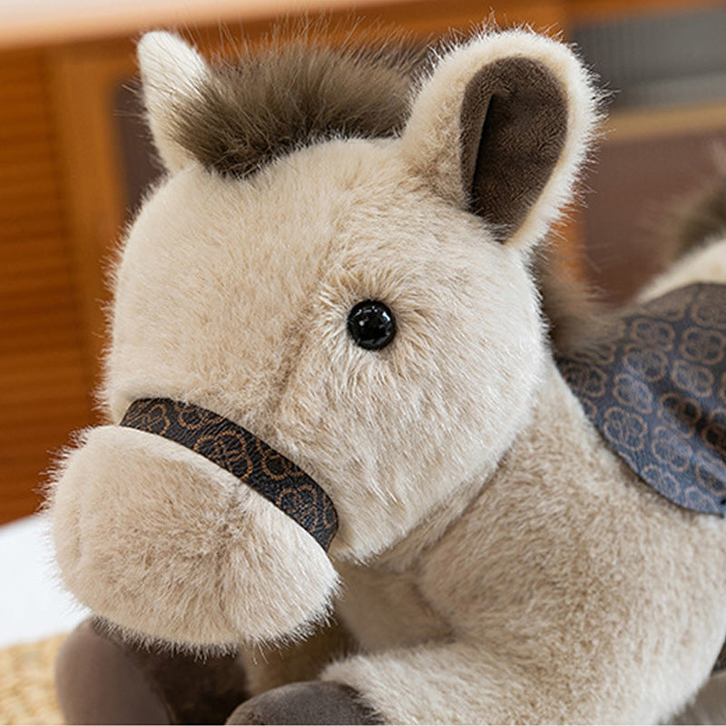Cute Lying Horse Plush Toy Soft Beige Stuffed Animal with Saddle Detail 60cm