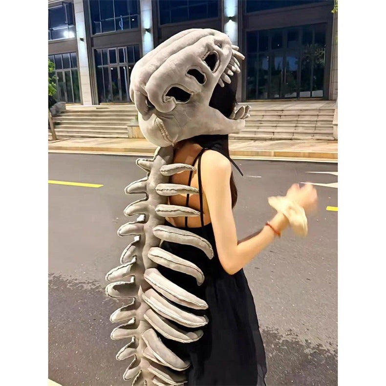 Dinosaur Skeleton Plush Hoodie Funny T-Rex Bone Costume with Spine & Tail