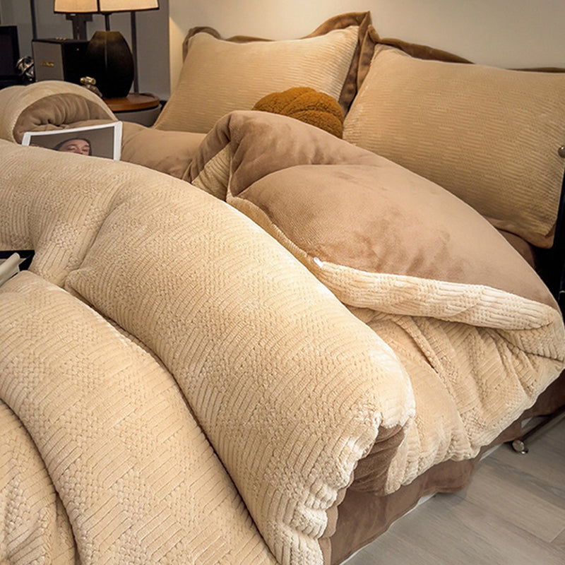 Thick Winter Warm Quilt Reversible Jacquard Milk Velvet Comforter 200x230cm Beige