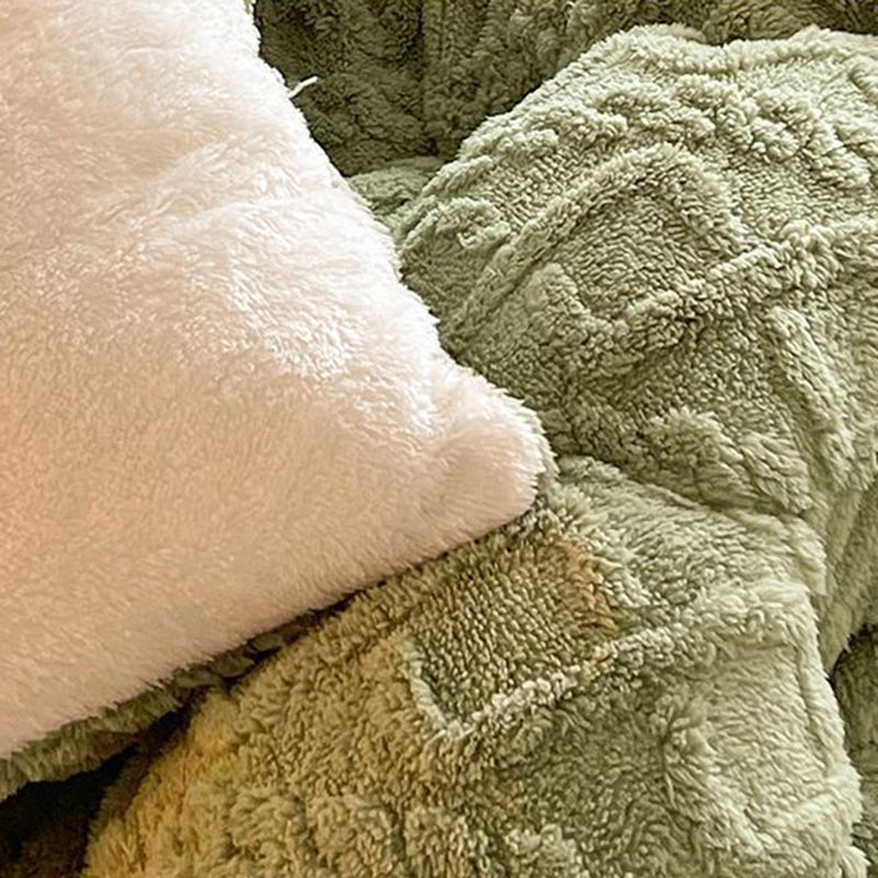 Winter Warm Comforter Sherpa Fleece Reversible Diamond Plush Blanket 200x230cm Green