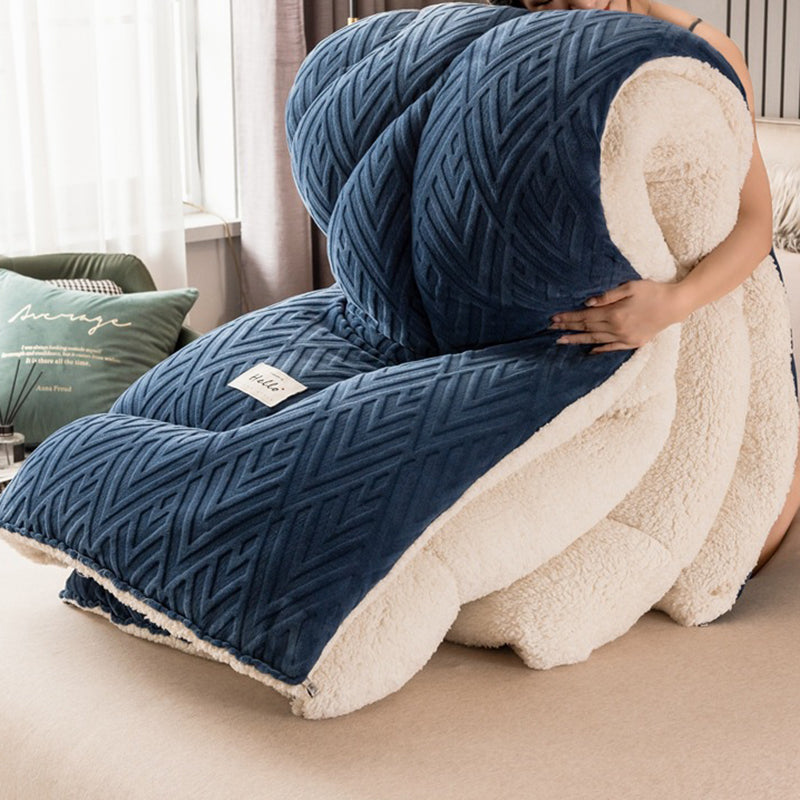 Thick Warm Winter Reversible Milk Velvet Blanket Comforter Quilt 200x230cm Blue