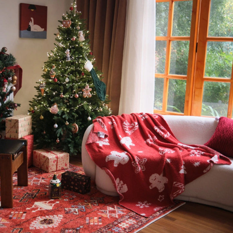 Christmas Gingerbread Soft half-velvet Plush Knitted Throw Blanket 130x160cm