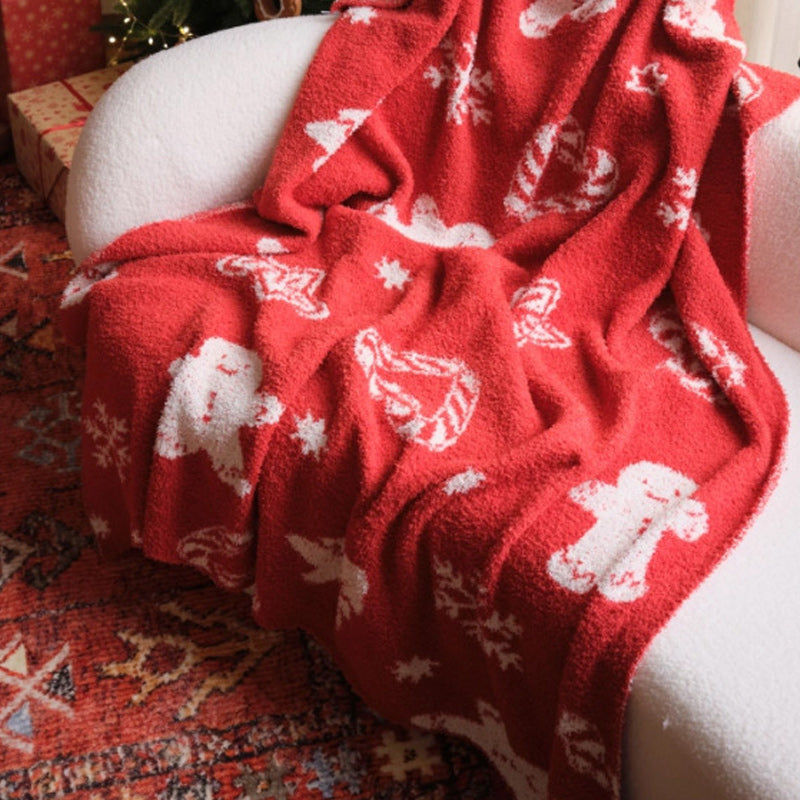 Christmas Gingerbread Soft half-velvet Plush Knitted Throw Blanket 130x160cm