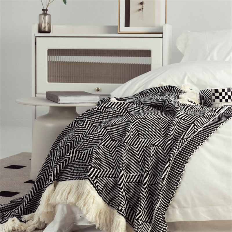 Cotton Blend Eldo Multi-Purpose Knitted Throw Blanket with Fringed Edges 130x180cm