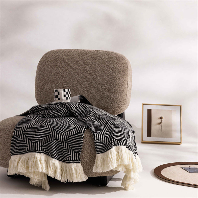 Cotton Blend Eldo Multi-Purpose Knitted Throw Blanket with Fringed Edges 130x180cm