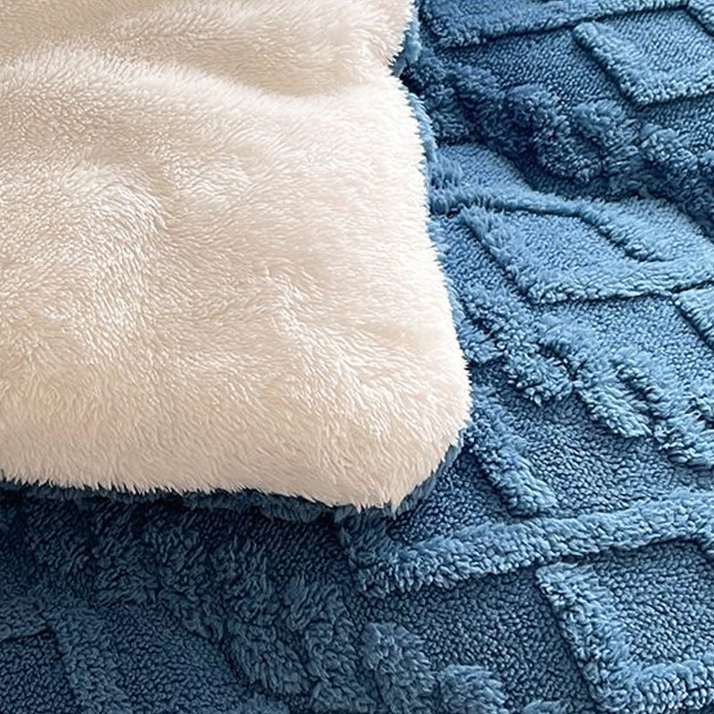 Winter Warm Comforter Sherpa Fleece Reversible Diamond Plush Blanket 200x230cm Blue