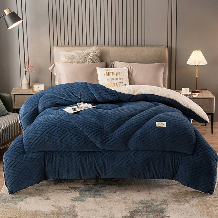 Thick Warm Winter Reversible Milk Velvet Blanket Comforter Quilt 200x230cm Blue