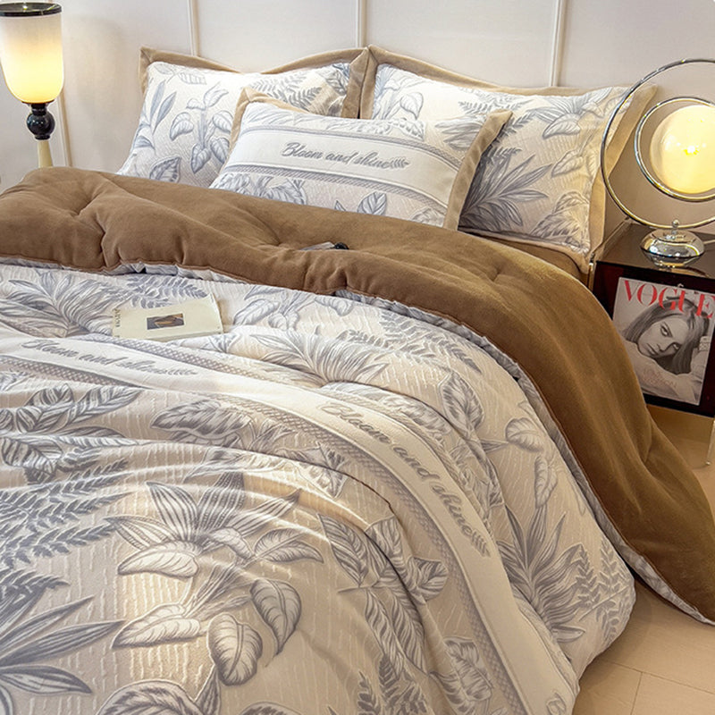 Winter Warm Jacquard Leaf Milk Velvet Comforter Plush Blanket 200x230cm