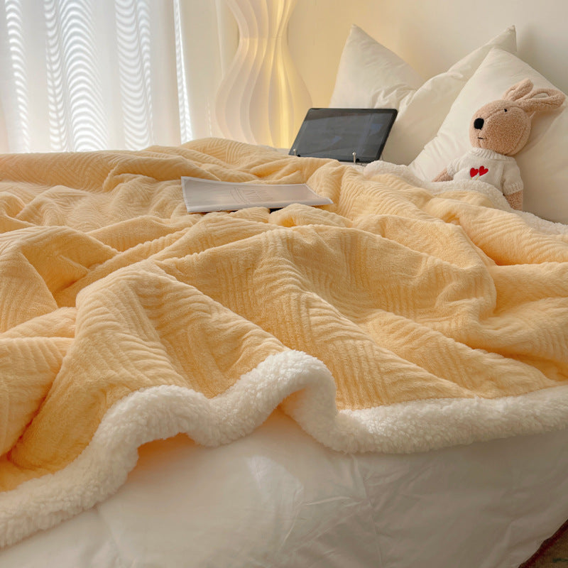 Large Super Soft Faux Rabbit Plush Blanket Throw Rug 200x230cm Cream Yellow