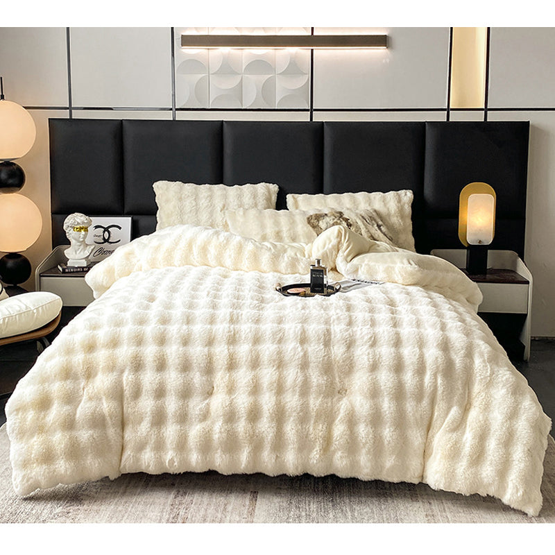 Thick Winter Faux Bubble Rabbit Fur Blanket Comforter Quilt Cream 200×230cm