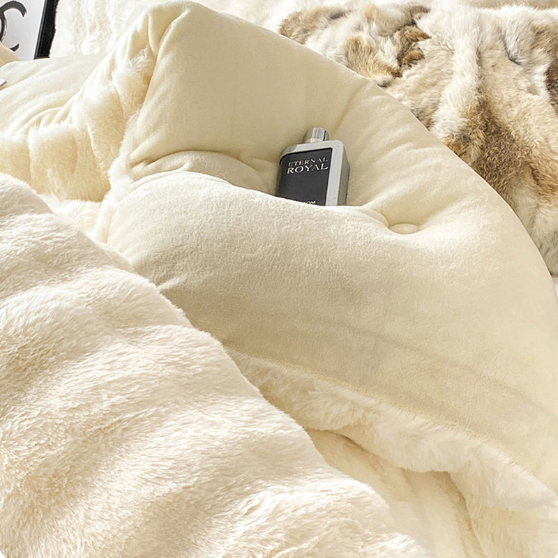 Thick Winter Faux Bubble Rabbit Fur Blanket Comforter Quilt Cream 200×230cm