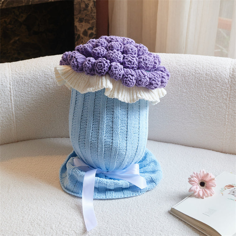 Purple Knitted Acrylic Flower Hug Pillow Stuffed 22×60cm
