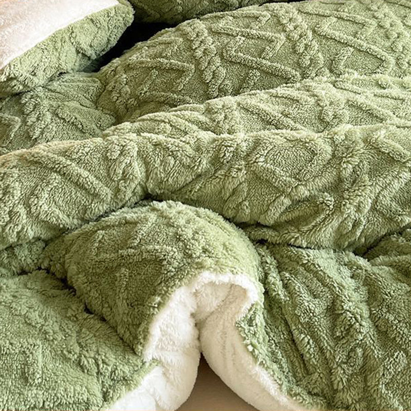Winter Warm Comforter Sherpa Fleece Reversible Diamond Plush Blanket 200x230cm Green